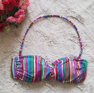 Victoria's Secret Rainbow Stripe Bikini Bandeau Top Twist Accent Size XS